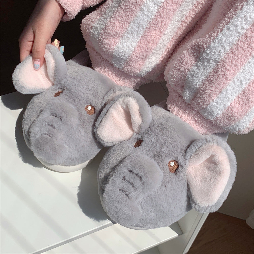 Creative Three-dimensional Elephant Winter Cotton Slippers Female Plush Warm