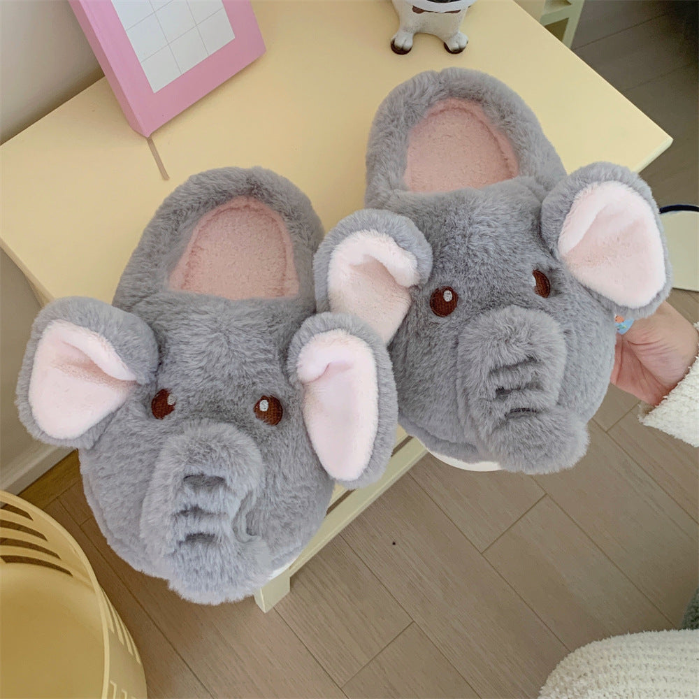 Creative Three-dimensional Elephant Winter Cotton Slippers Female Plush Warm