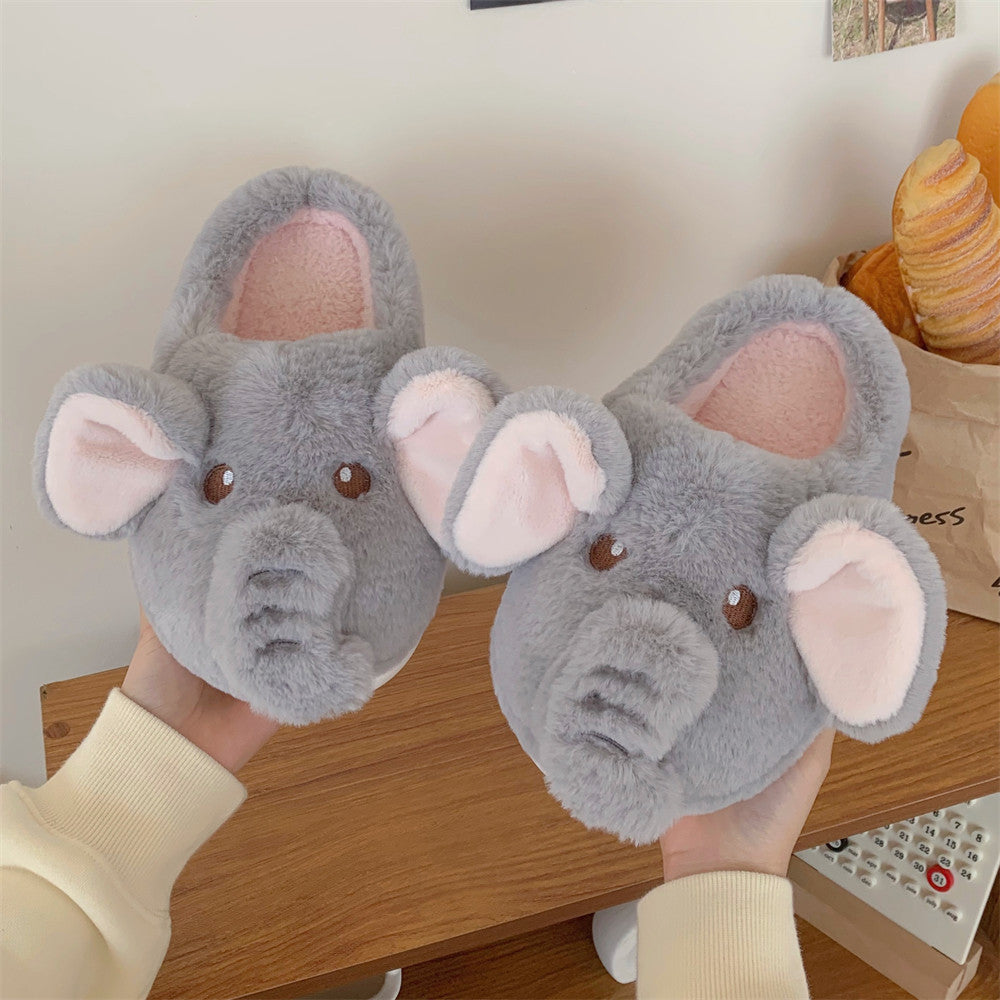 Creative Three-dimensional Elephant Winter Cotton Slippers Female Plush Warm